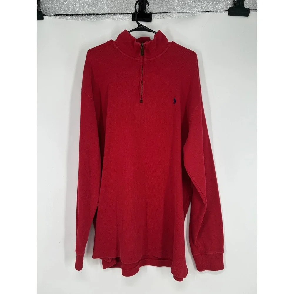 Polo‎ Ralph Lauren Sweater Mens XLT XL Tall Leather Tab Quarter 1/4 Zip Pullover